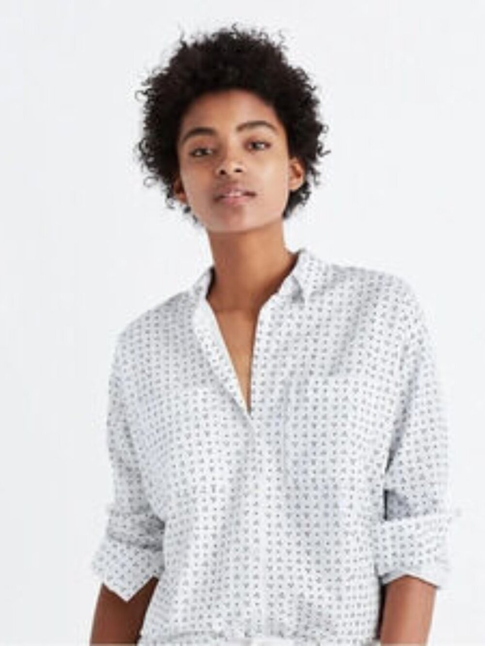 Madewell Women's Shruken Trapeze Shirt in Penpoint Dot Size X-Large